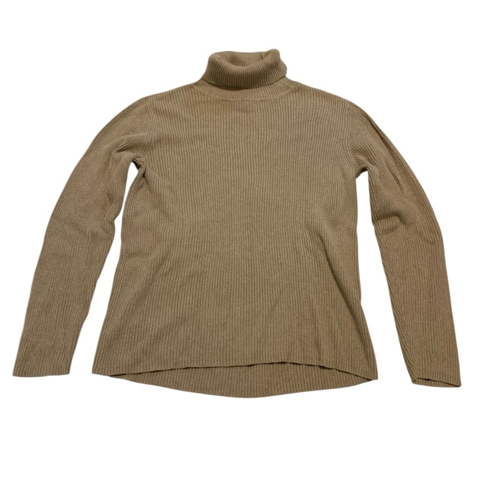 VINTAGE 90s Lizsport Liz Claiborne Tan Ribbed Cotton Turtleneck Sweater S